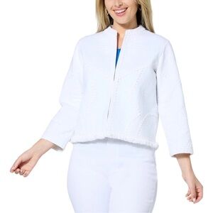 NWT Lacey Chabert Embroidered Novelty Jacket with Fringe Hem White Size Large